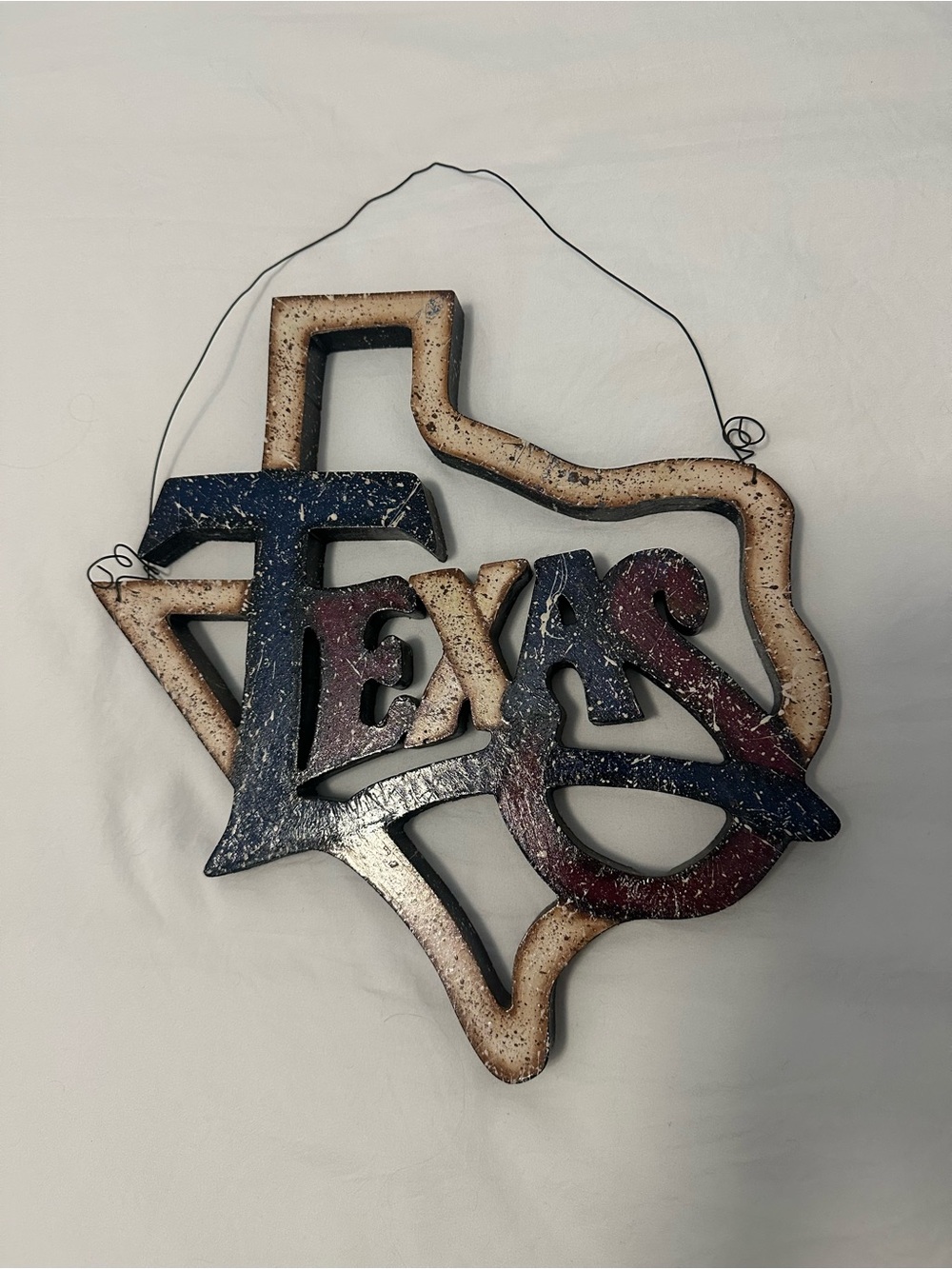 Texas Shaped Wall Hanging in Red, Blue and Cream